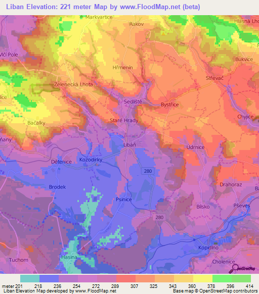 Liban,Czech Republic Elevation Map