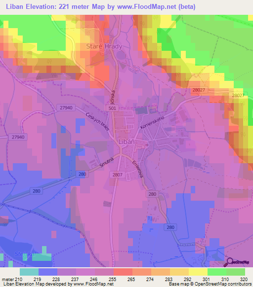 Liban,Czech Republic Elevation Map