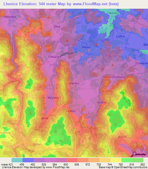 Lhenice,Czech Republic Elevation Map