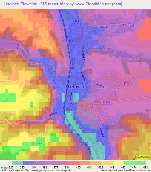 Letovice,Czech Republic Elevation Map