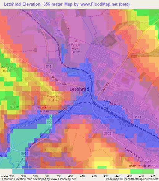Letohrad,Czech Republic Elevation Map