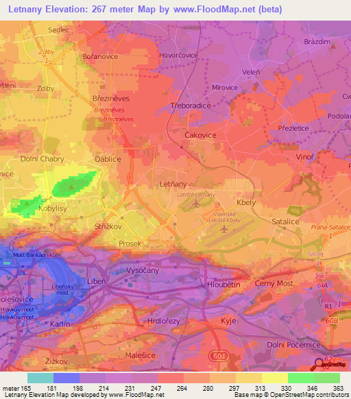 Letnany,Czech Republic Elevation Map
