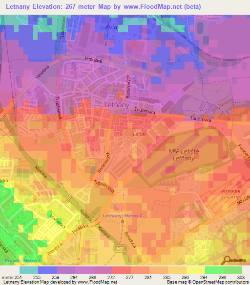 Letnany,Czech Republic Elevation Map