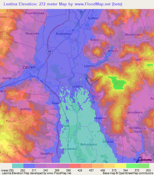 Lestina,Czech Republic Elevation Map