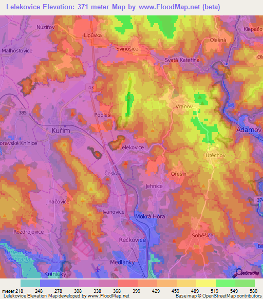 Lelekovice,Czech Republic Elevation Map
