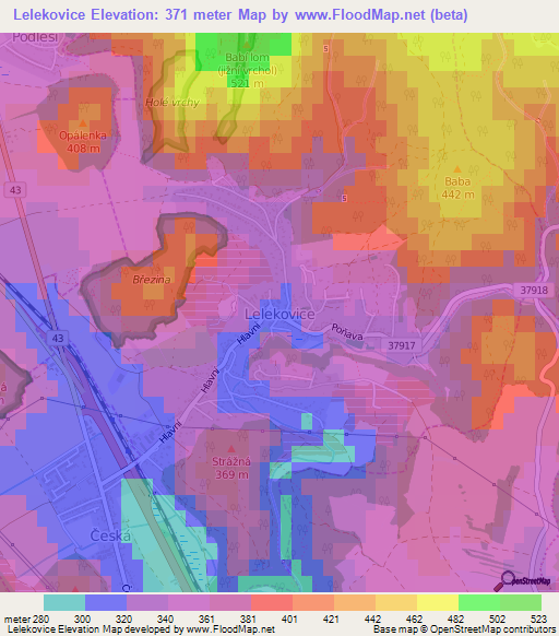 Lelekovice,Czech Republic Elevation Map