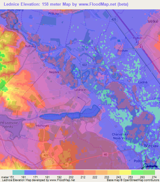 Lednice,Czech Republic Elevation Map