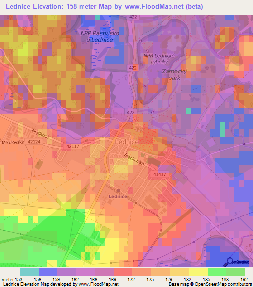 Lednice,Czech Republic Elevation Map
