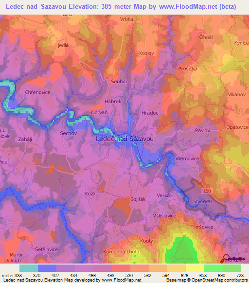 Ledec nad Sazavou,Czech Republic Elevation Map