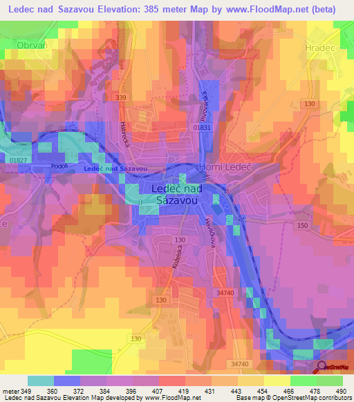 Ledec nad Sazavou,Czech Republic Elevation Map