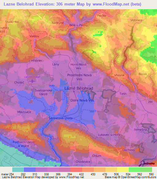 Lazne Belohrad,Czech Republic Elevation Map
