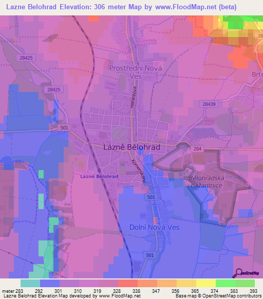 Lazne Belohrad,Czech Republic Elevation Map