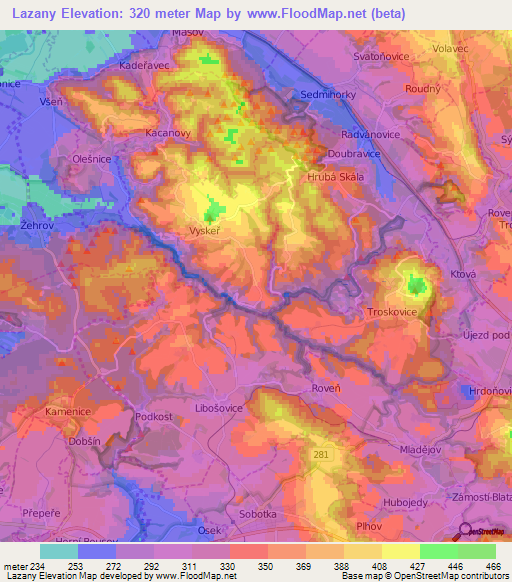 Lazany,Czech Republic Elevation Map