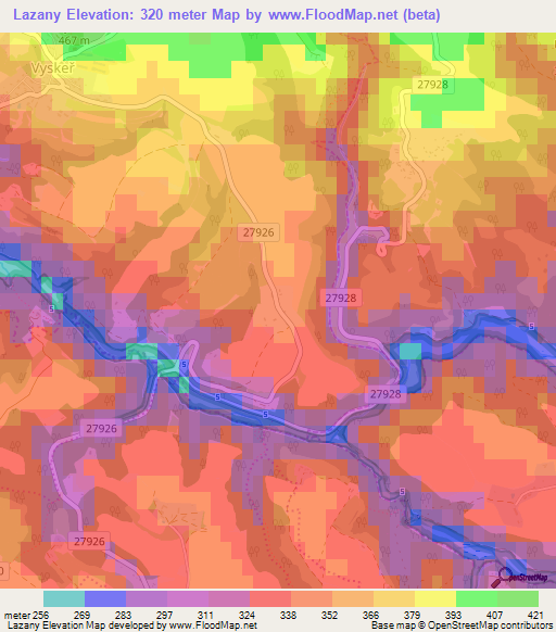 Lazany,Czech Republic Elevation Map