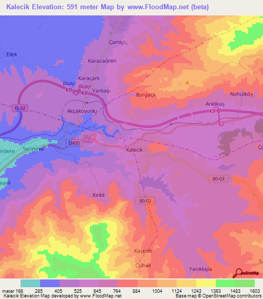 Kalecik,Turkey Elevation Map