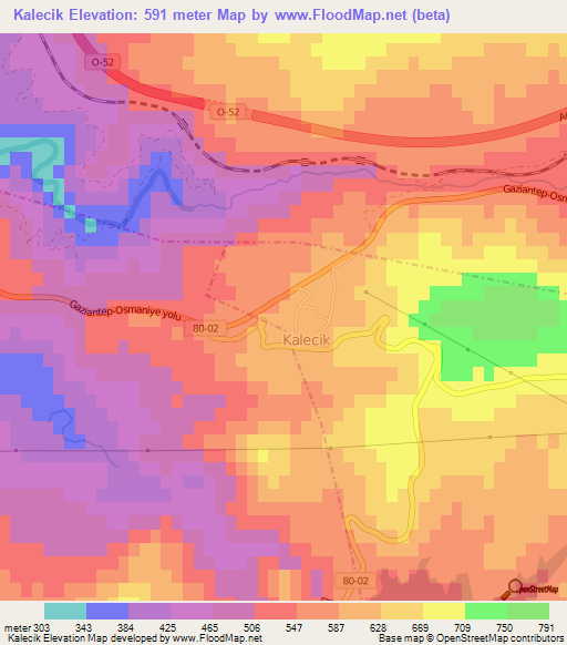 Kalecik,Turkey Elevation Map