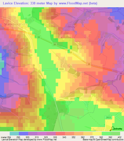 Lavice,Czech Republic Elevation Map
