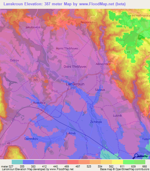 Lanskroun,Czech Republic Elevation Map