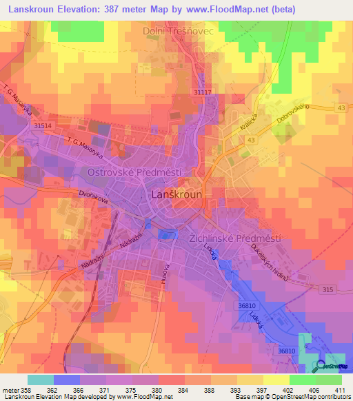 Lanskroun,Czech Republic Elevation Map