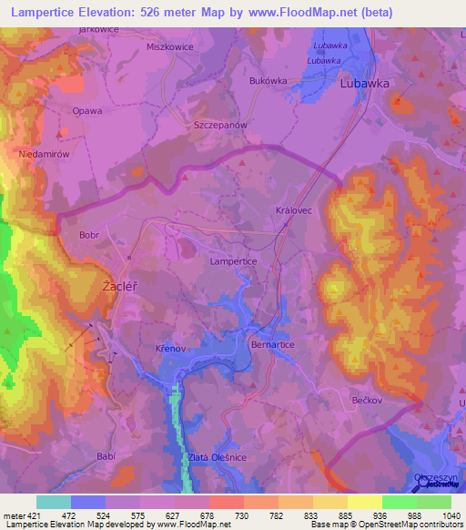 Lampertice,Czech Republic Elevation Map