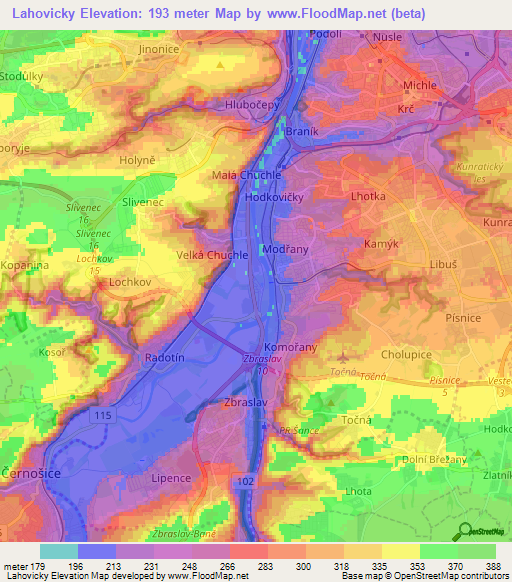 Lahovicky,Czech Republic Elevation Map