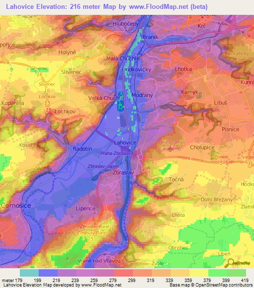 Lahovice,Czech Republic Elevation Map