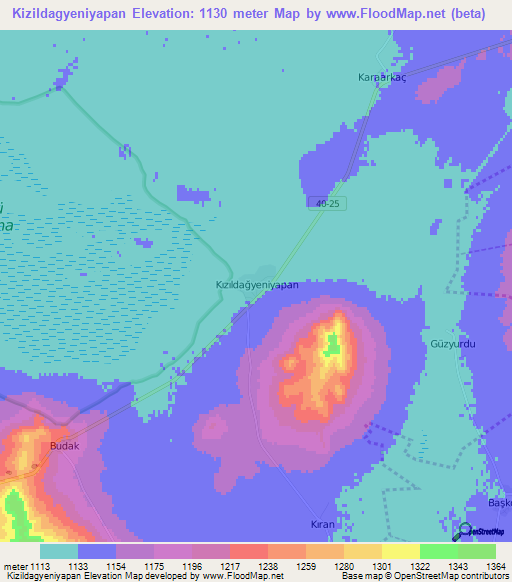 Kizildagyeniyapan,Turkey Elevation Map