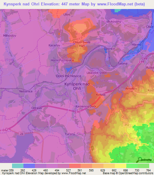 Kynsperk nad Ohri,Czech Republic Elevation Map