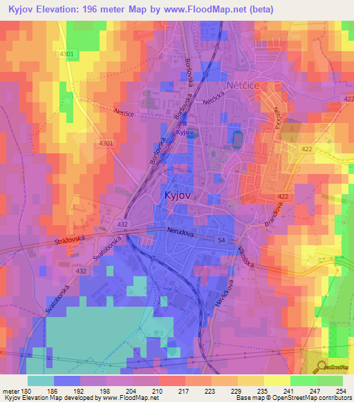 Kyjov,Czech Republic Elevation Map