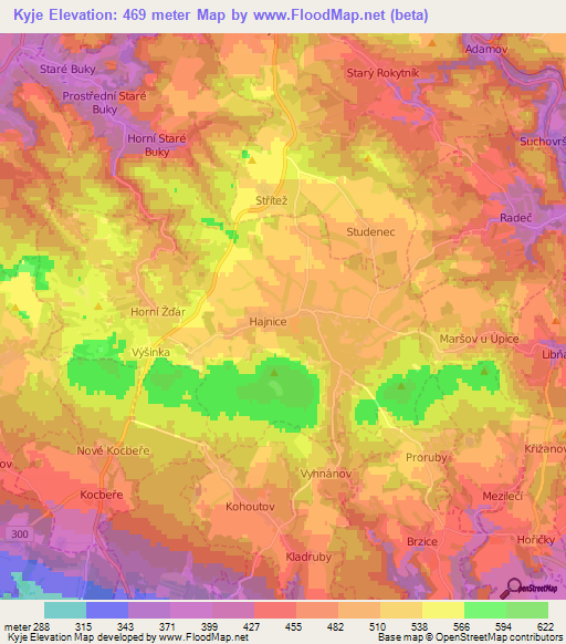Kyje,Czech Republic Elevation Map