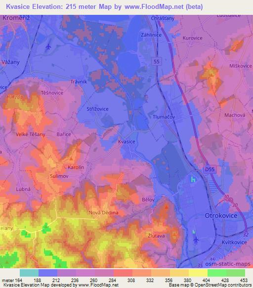 Kvasice,Czech Republic Elevation Map
