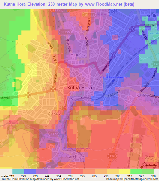 Kutna Hora,Czech Republic Elevation Map