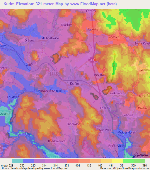 Kurim,Czech Republic Elevation Map