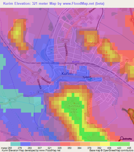 Kurim,Czech Republic Elevation Map