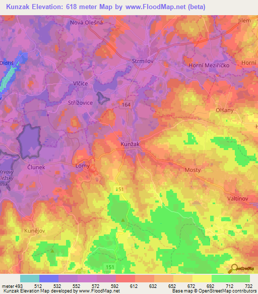 Kunzak,Czech Republic Elevation Map