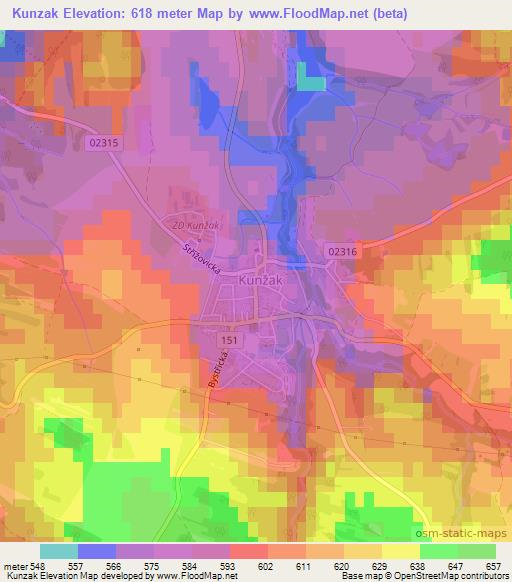 Kunzak,Czech Republic Elevation Map