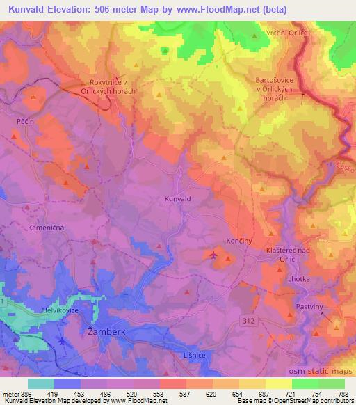 Kunvald,Czech Republic Elevation Map