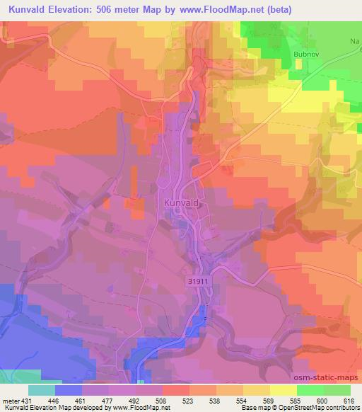 Kunvald,Czech Republic Elevation Map