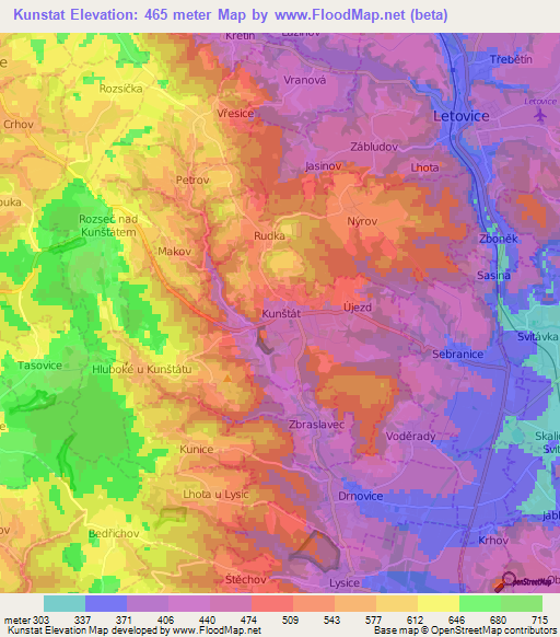 Kunstat,Czech Republic Elevation Map
