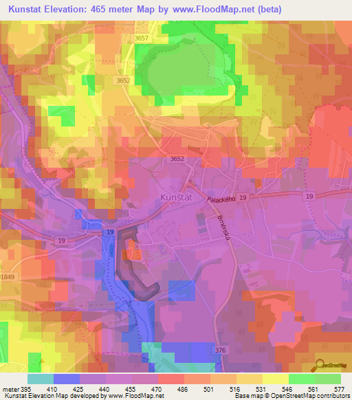 Kunstat,Czech Republic Elevation Map