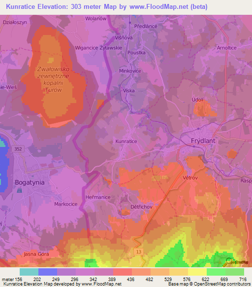 Kunratice,Czech Republic Elevation Map