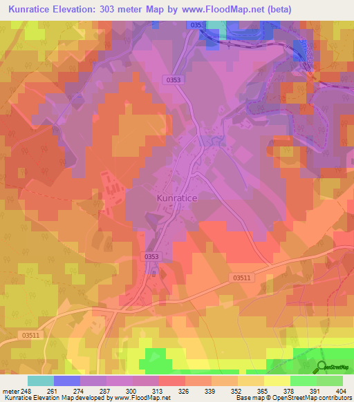 Kunratice,Czech Republic Elevation Map