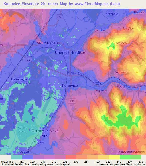 Kunovice,Czech Republic Elevation Map