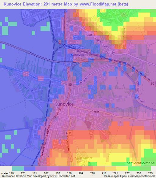 Kunovice,Czech Republic Elevation Map