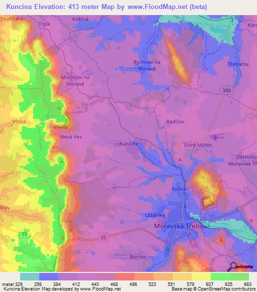 Kuncina,Czech Republic Elevation Map