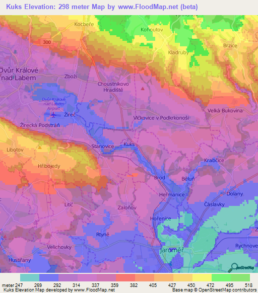Kuks,Czech Republic Elevation Map