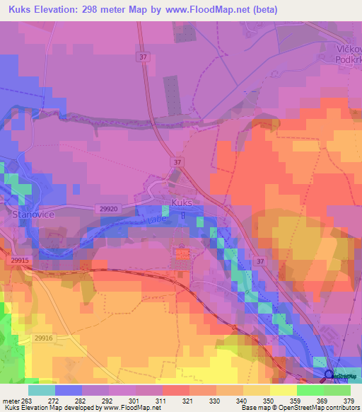 Kuks,Czech Republic Elevation Map