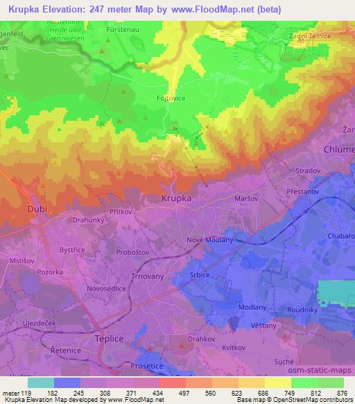 Krupka,Czech Republic Elevation Map