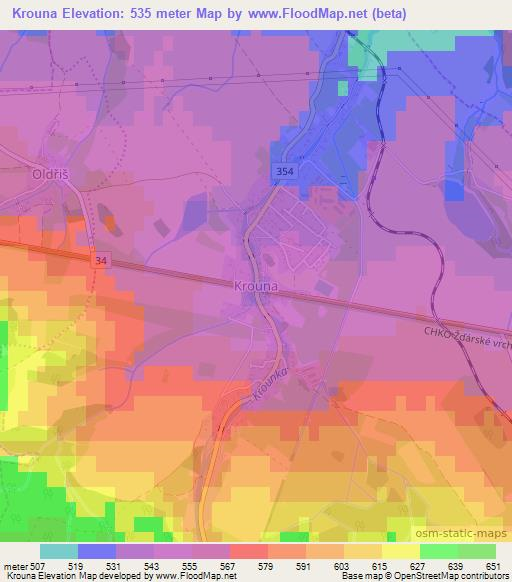 Krouna,Czech Republic Elevation Map