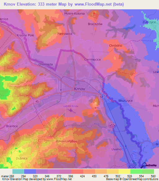 Krnov,Czech Republic Elevation Map